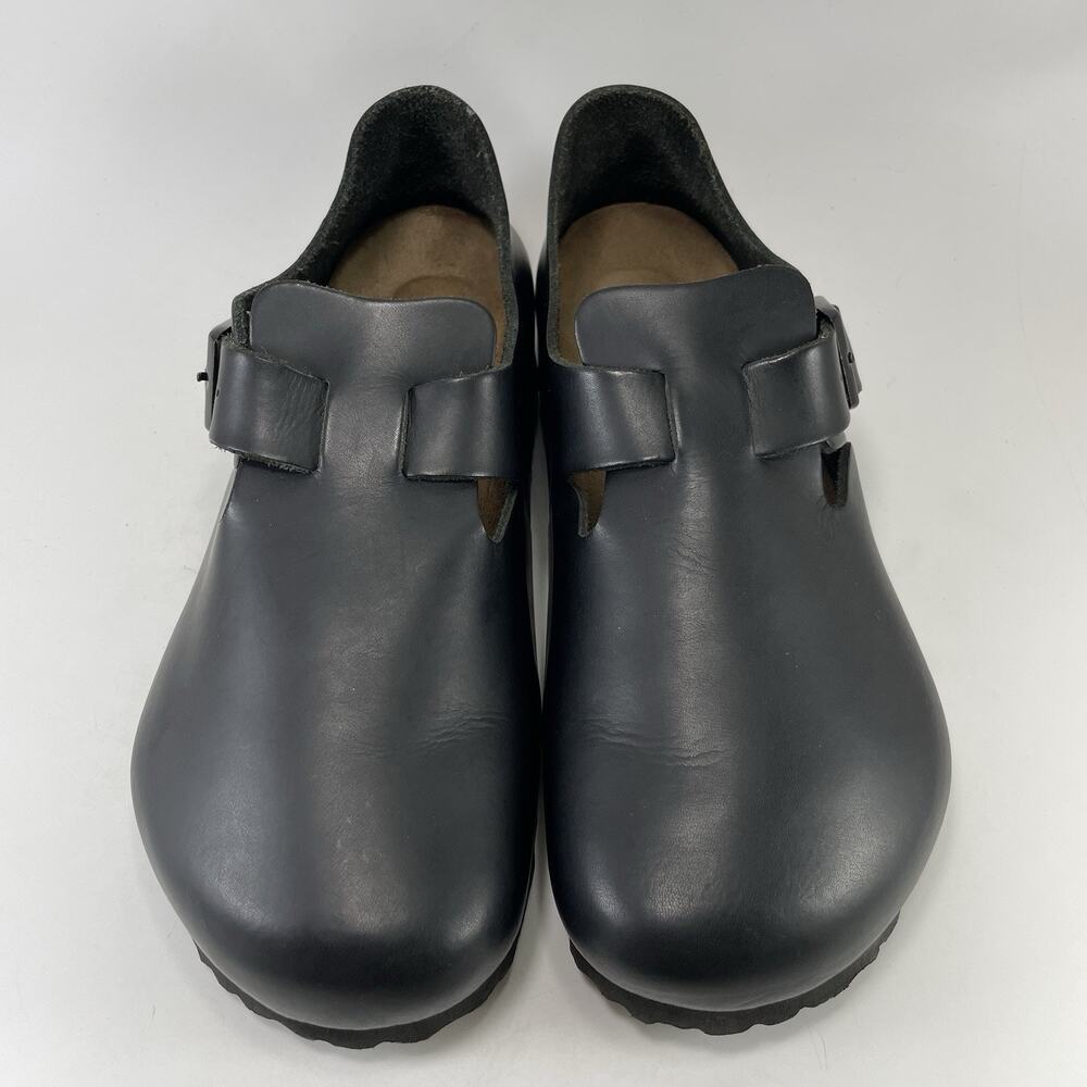 Birkenstock London Womens Size 39, 8-8.5 Black Smooth Leather Clogs Soft FB - Picture 11 of 11